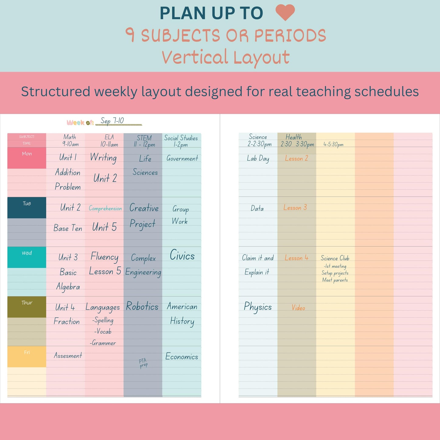 Undated Teacher Planner 8.5 x 11-12 Months & 52 Weeks | Colorful Checkerboard Cover | Monthly & Weekly Lesson Plan Book with Stickers, Storage Pocket & Snap-In Bookmark | Classroom Organizer