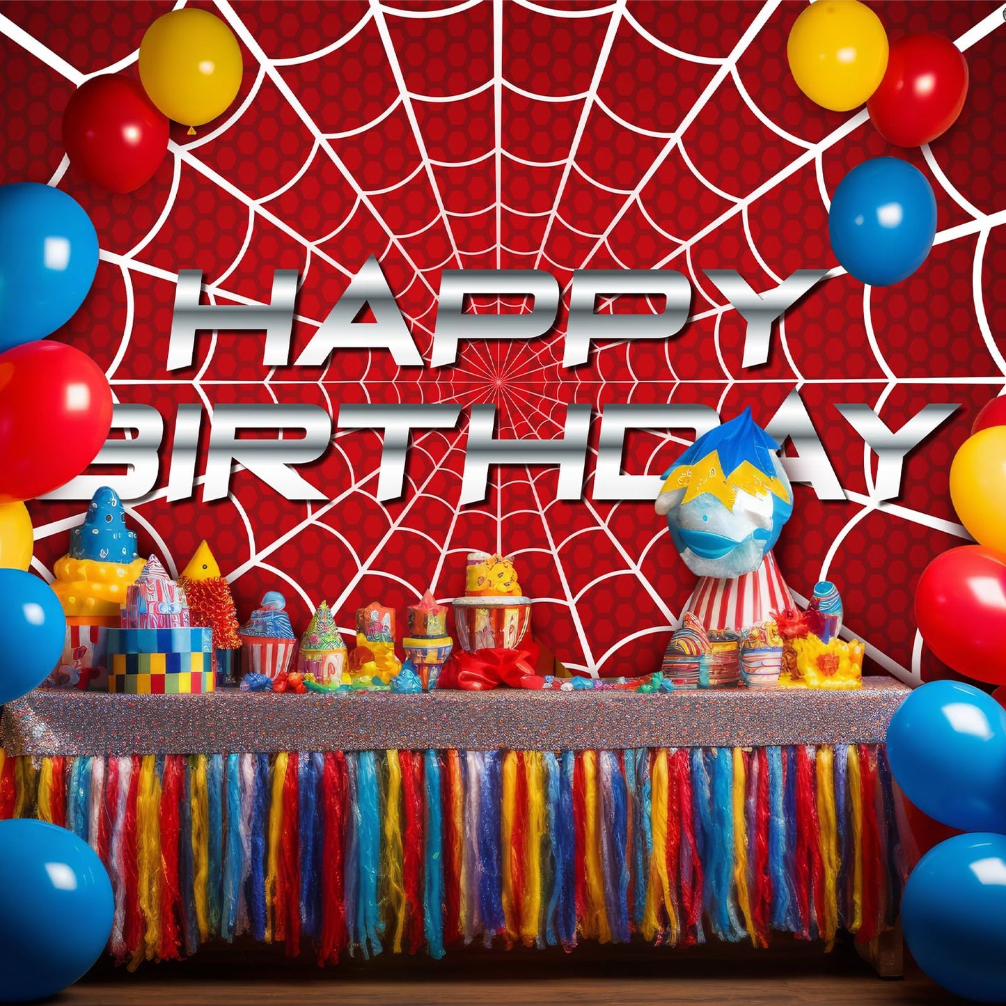 HunnmingRe 7 x 5 ft Happy Birthday Spider Web Backdrop Party Decoration Supplies Theme Banner Backdrop Decor for Birthday Party Photography Background Photo Props