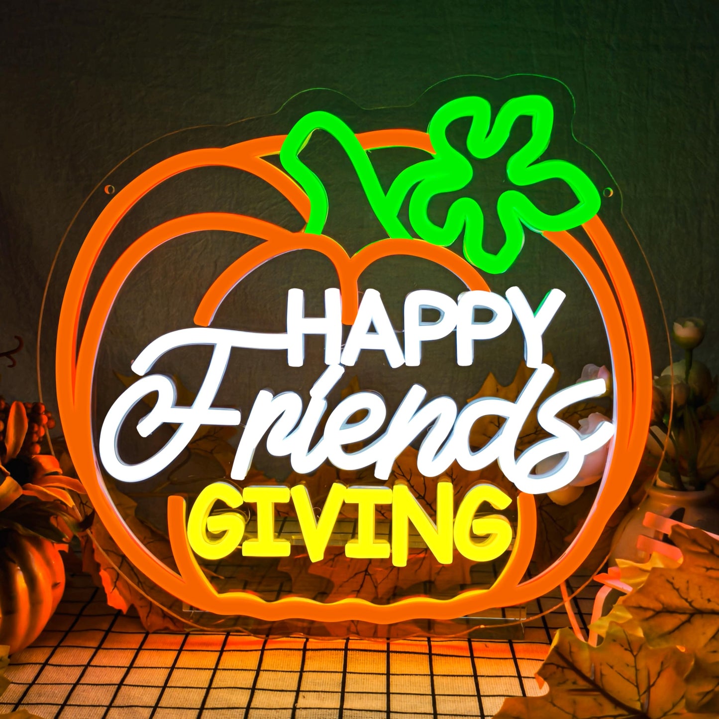 Happy Friendsgiving Neon Signs Thanksgiving Neon Sign for FriendsGiving Party Decorations FriendsGiving Sign for Wall Decor Pumpkin Neon Sign for Door Wall Art Window Home Party