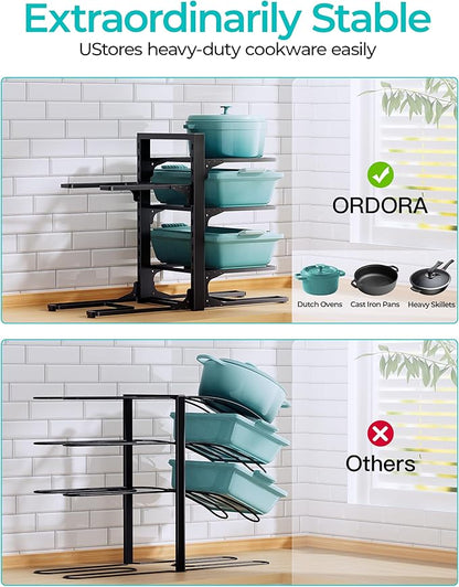 ORDORA Pots and Pans Organizer under Cabinet 13.78" Height, 6-Tier Kitchen Cabinet Organizers and Storage, Heavy Duty Pots and Pan Storage Rack Organizer inside Cabinet, Adjustable Pot Rack