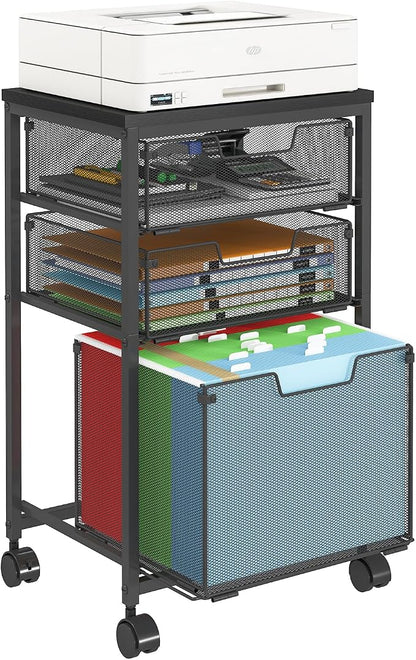 Sbanmao Rolling File Cart with 3 Drawers, Filing Cabinet, Hanging Folder Holder Organizer with Wheels, Under Desk Storage Utility Cart, File Cabinet Printer Stand for Home Office, Black
