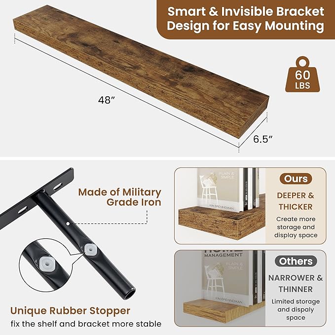 fuqing Floating Shelves for Wall, Wall Mounted Wood Floating Shelf