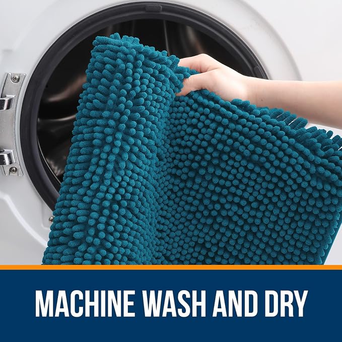 OLANLY Bathroom Rugs 34x21, Extra Soft Absorbent Chenille Bath Rugs, Rubber Backing Quick Dry, Machine Washable Bath Mats for Bathroom Floor, Tub and Shower, Home Decor Accessories, Peacock Blue