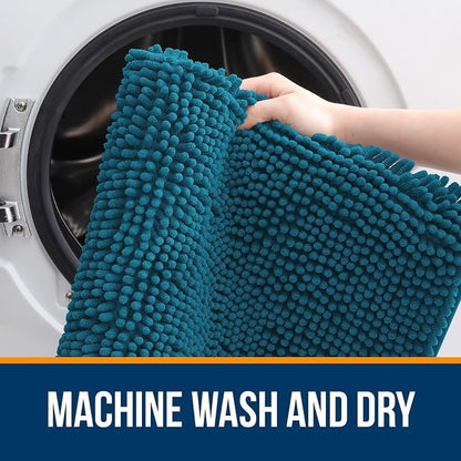 OLANLY Bathroom Runner Rugs 70x24, Soft Absorbent Chenille Bath Rugs, Rubber Backing Quick Dry, Machine Washable Long Bath Mats for Bathroom Floor, Tub and Shower, Home Decor Accessories, Peacock Blue