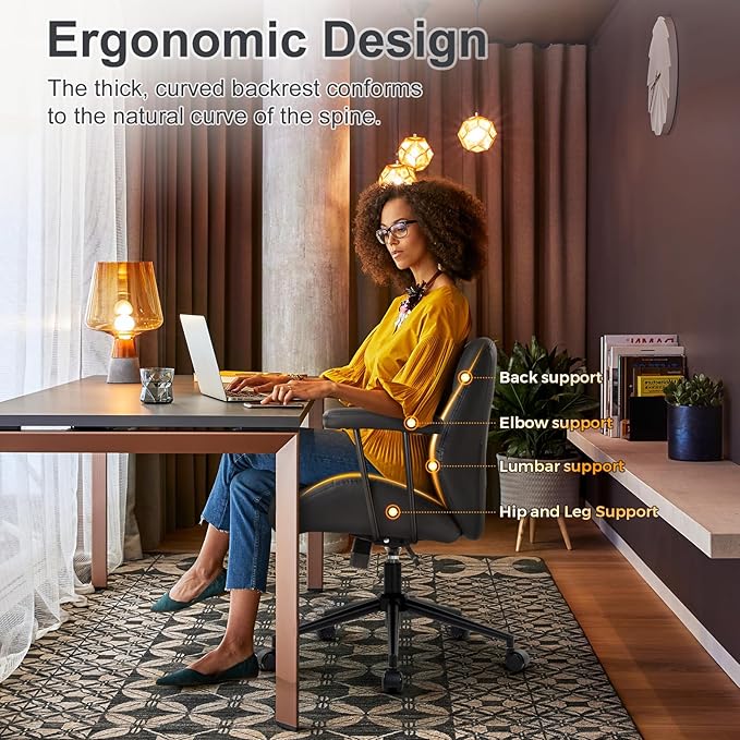 IWMH Leather Office Chair with Removable Armrests，Mid-Back Ergonomic Desk Chair