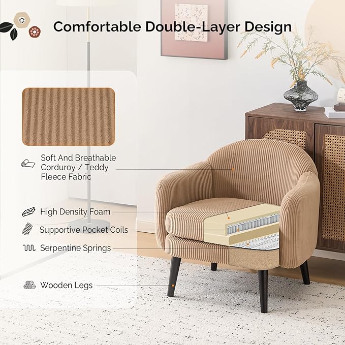 VINGLI 30.3" Wide Modern Barrel Accent Armchair