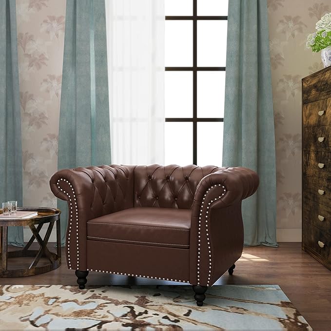 ORRD 2 Piece Living Room Set, Chesterfield Leather Sofa Couch Chair