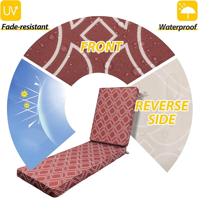 AAAAAcessories Outdoor Chaise Lounge Cushions, Fade-Resistant, Waterproof Patio