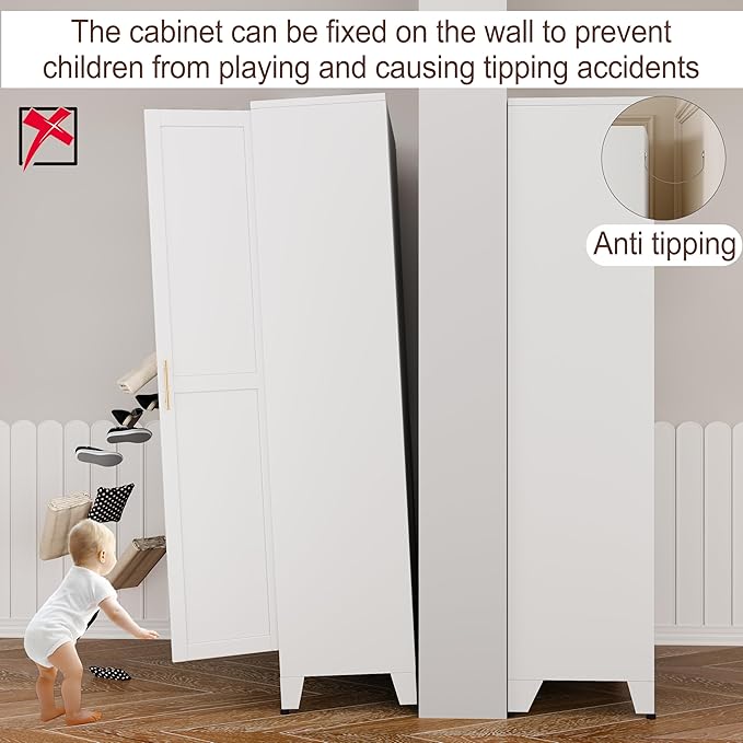 71" Metal Armoire Wardrobe Closet, Steel Clothing Storage Cabinet