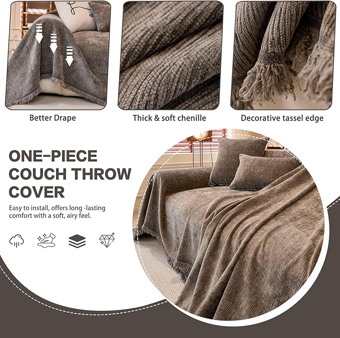 DREAMINGO Chenille Sofa Cover Washable Pet Couch Protector Cover Textured Couch