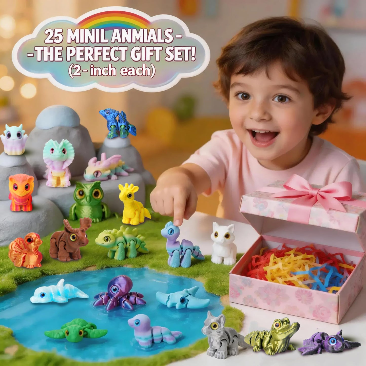 Laehovr 25Pcs 3D Printed Animals, Articulated Fidget Toy, Desk Pet for Students, Pocket Pets for Anxiety Relief, 3D Printed Fidgets Bulk for Classroom Prizes, Birthday Gifts, Easter Basket Essentials