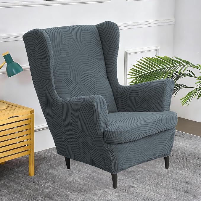 HAOYONG Wing Chair Slipcovers Printed Wingback Chair Covers 2 Pieces Wingback