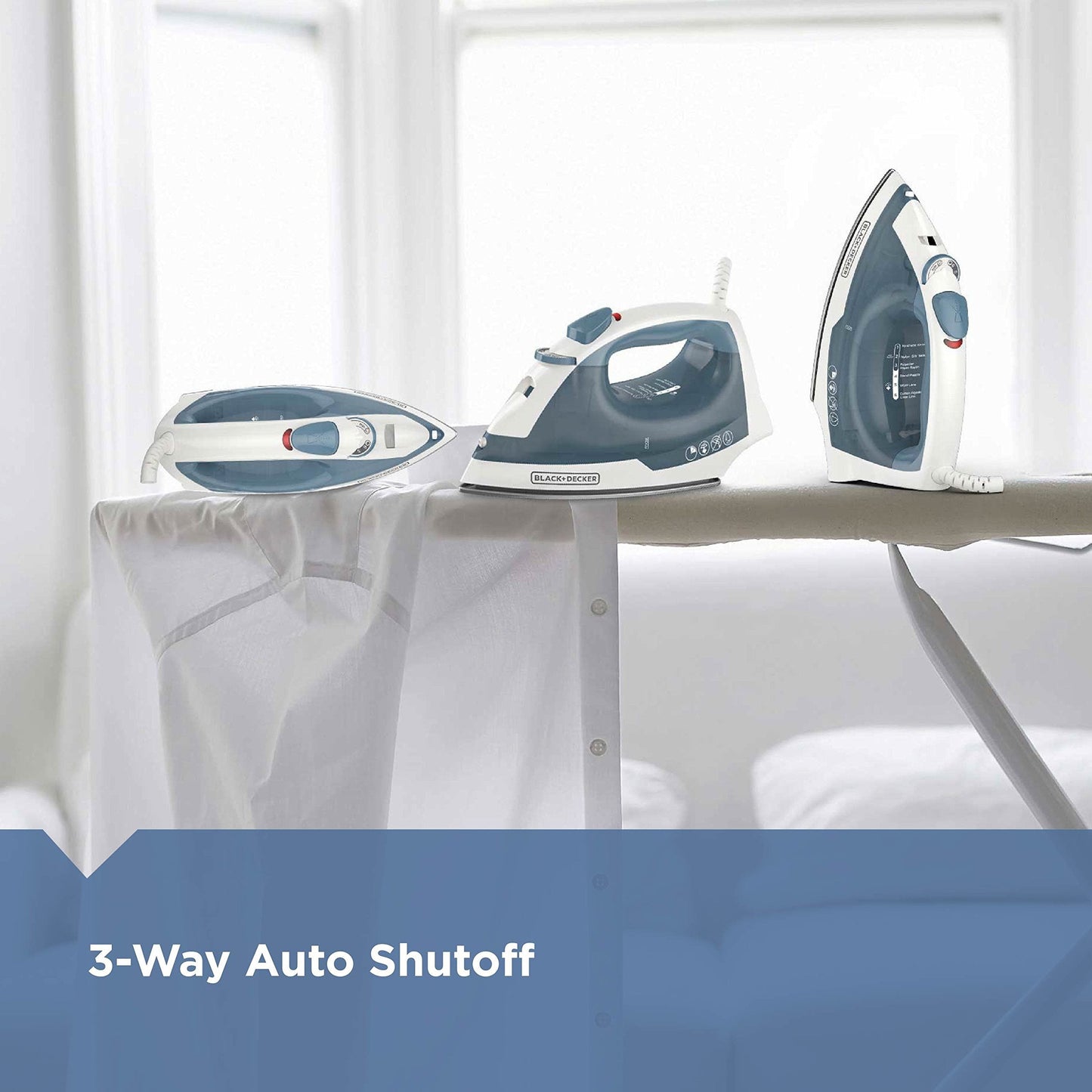 BLACK+DECKER Easy Steam Compact Iron for Clothes, Automatic Shutoff, Nonstick Plate, Light Weight, 1200 Watts