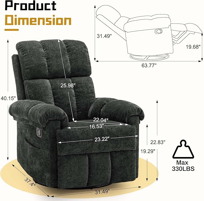 Korser Recliner Chair, Swivel Rocker Recliner Chair