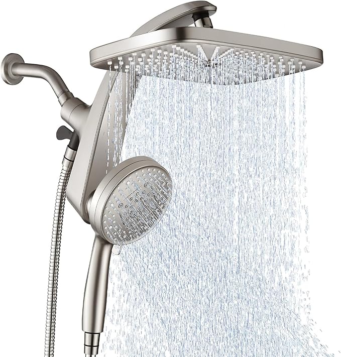 BOZYBO Rain Shower Head with Handheld: High Pressure Shower Heads with Handheld Spray Combo, 12" Rainfall Shower Head and 9 Sprays Hand Showerheads with Magnetic Docking and Power Jets, Nickel 1.75GPM