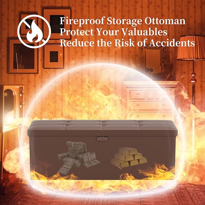 DocSafe Storage Ottoman Bench, Fireproof＆Waterproof Folding Bench