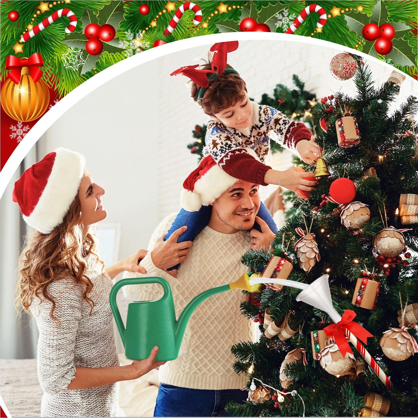 2 Pcs 40 Inch Christmas Tree Watering Funnel Reusable Xmas Tree Funnel Waterer Red and White Striped Christmas Watering System Longer Spout Xmas Device for Indoor and Outdoor Plants