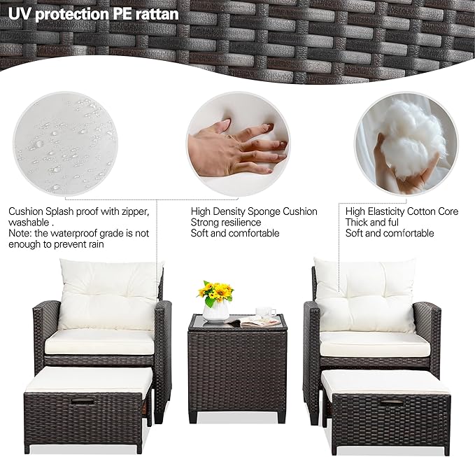 Vongrasig Patio Chair with Ottoman, 5 Pieces Patio Furniture Set Small Balcony