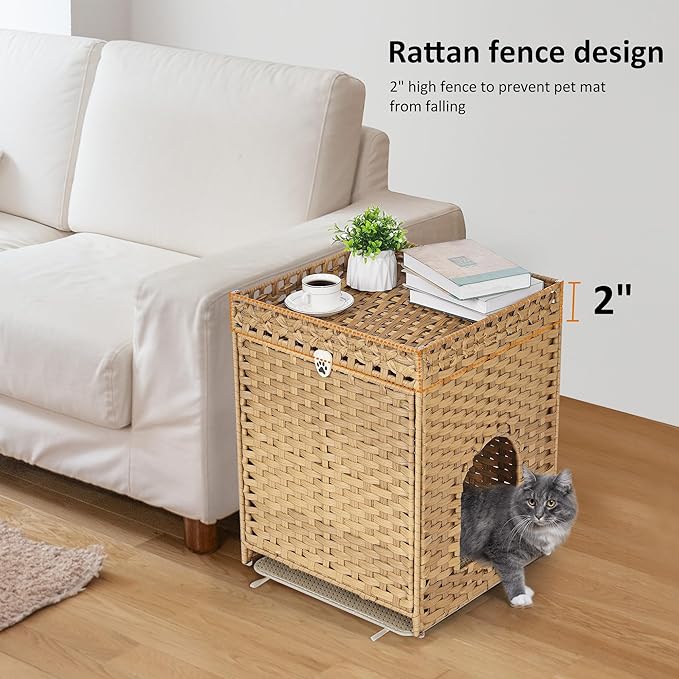 Cat Litter Box Enclosure with Soft Litter Mat; Hidden Cat Washroom Furniture