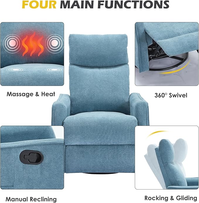 Trustyue Swivel Rocker Recliner Chair, 360° Swivel Recliner