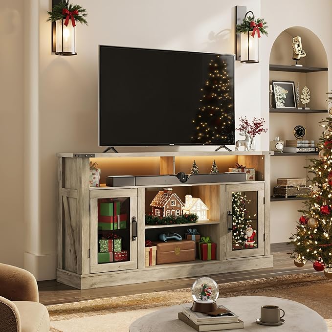 WLIVE Farmhouse TV Stand for 65 Inch TV, Tall Entertainment Center