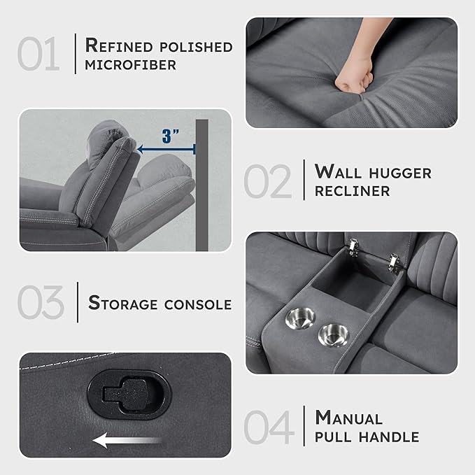 Lexicon Manual Double Reclining Loveseat, Polished Microfiber Manual Wall