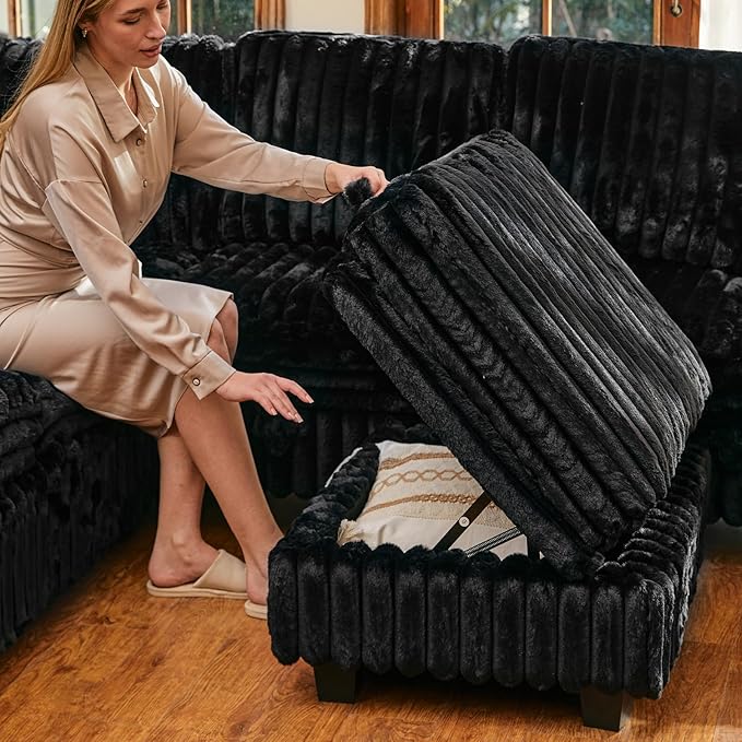 Belffin Corduroy Fabric Ottoman