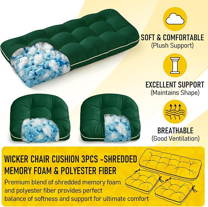 1 MIDDLE ONE Wicker Chair Cushions 3 Pieces Set