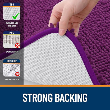 OLANLY Large Bathroom Rugs 45x27, Extra Soft Absorbent Chenille Bath Rugs, Rubber Backing Quick Dry, Machine Washable Bath Mats for Bathroom Floor, Tub and Shower, Home Decor Accessories, Purple