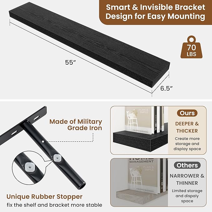fuqing Floating Shelves for Wall, Wall Mounted Wood Floating Shelf