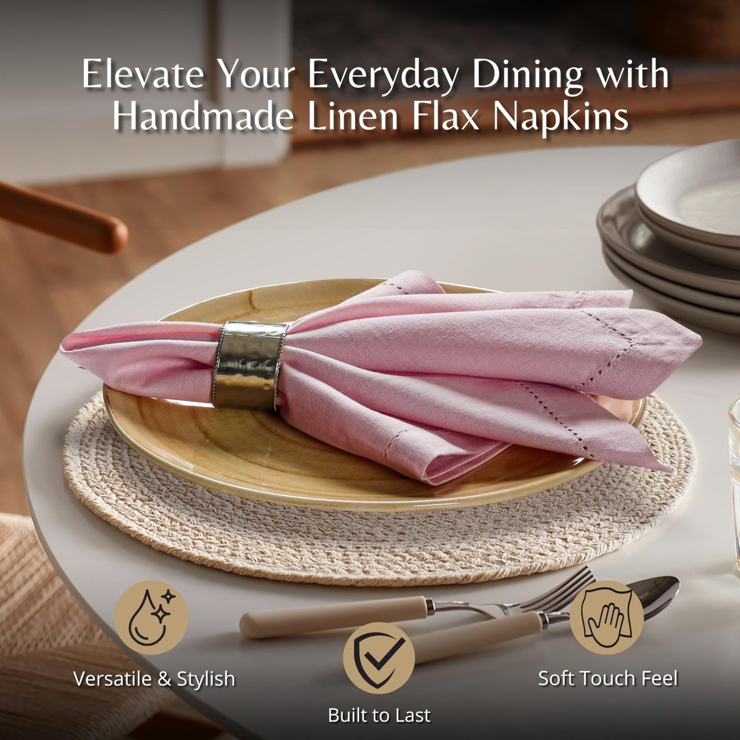 Ramanta Home Pink Cloth Dinner Napkin Set of 12-18x18 Inch, Easter Premium Cotton Linen Flax Hemstitched Napkins for Spring Decor Wedding, Party, Kitchen | Soft Durable Washable for Everyday Use