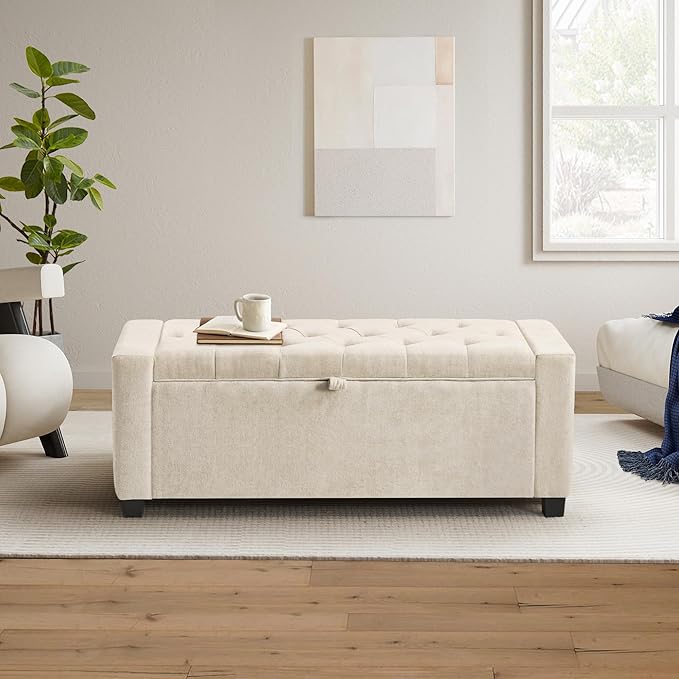 GRAINELL Storage Ottoman Bench, Upholstered Tufted Bedroom Bench