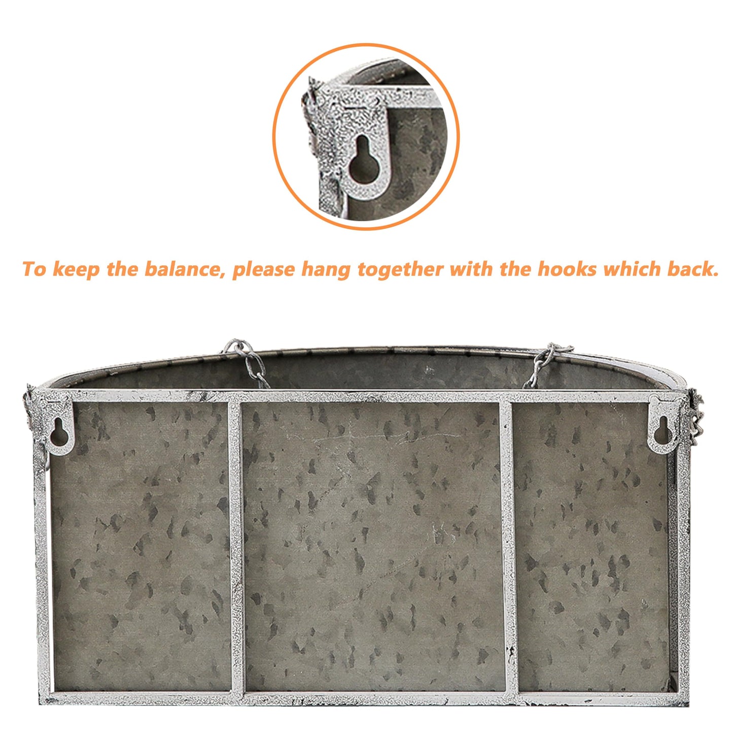 SOFE Farmhouse Galvanized Metal Hanging Planter Basket Set of 2, Unique Hanging Plant Pot Indoor Outdoor, 14 Inch/12inch Flower Pots Holder with Chain Hook, Home Garden Patio Decor