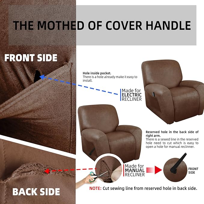 ANARACHON Leather Look Oversize Recliner Chair Covers, Thick 4 Pieces Recliner
