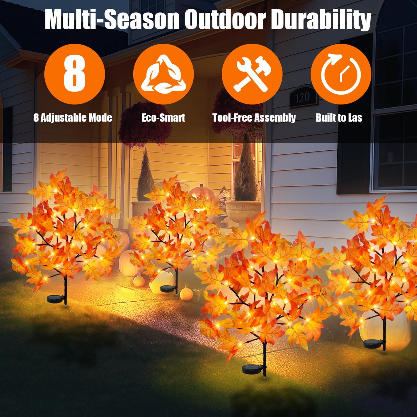 Uieke 2 Pack Solar Fall Lights Outdoor Decorative, 40LED Thanksgiving Lights Fall Solar Stake Lights Outdoor with 8 Modes & Timer, Waterproof Thanksgiving Decorations for Yard Garden