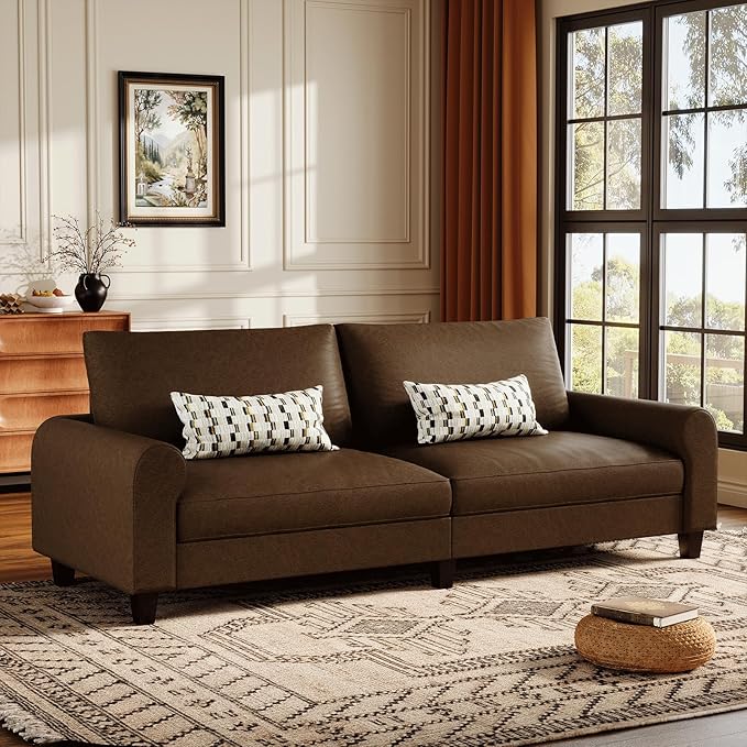 EASE MOOSE 88.5" Large Seat Faux Leather Loveseat Sofa, Waterproof and