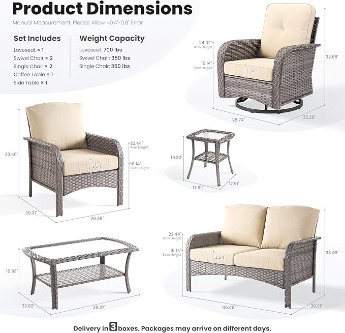 ovios 7-Piece Patio Furniture Set, Outdoor Wicker Sofa