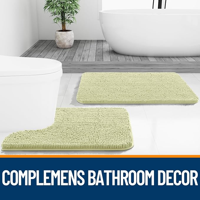 OLANLY Small Bathroom Rugs 24x16, Extra Soft Absorbent Chenille Bath Rugs, Rubber Backing Quick Dry, Machine Washable Bath Mats for Bathroom Floor, Tub and Shower, Home Decor Accessories, Vanilla