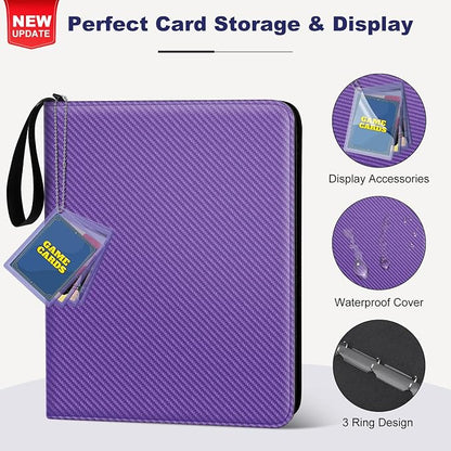 Mlikero Trading Card Binder, 9 Pocket Card Binder with Card Display Design, 720 Double Sided Pocket Collection Binder, Card Albums for MTG, TCG, and Sports Cards(Purple)