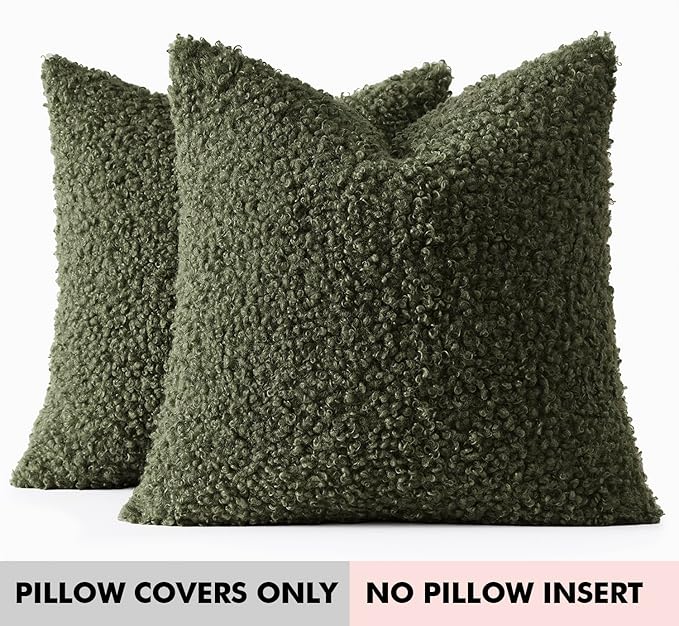 Faux Fur Throw Pillow Covers 20x20 Inch Set of 2 Boucle Neutral Decorative