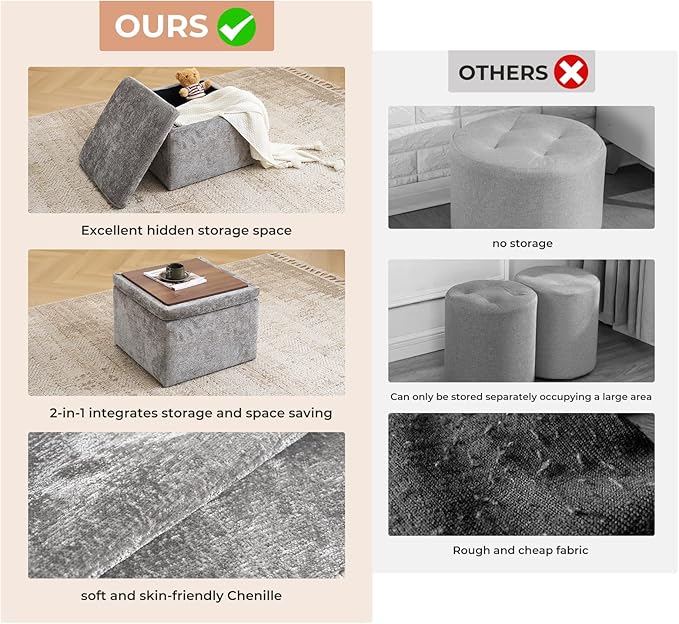 Modern Cube Storage Ottoman, Chenille Ottoman Foot Stools, Ottoman Footstool