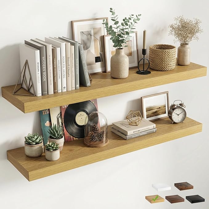 12 inch Deep Floating Shelves for Wall, 55 inch Wide Engineered Wood Wall
