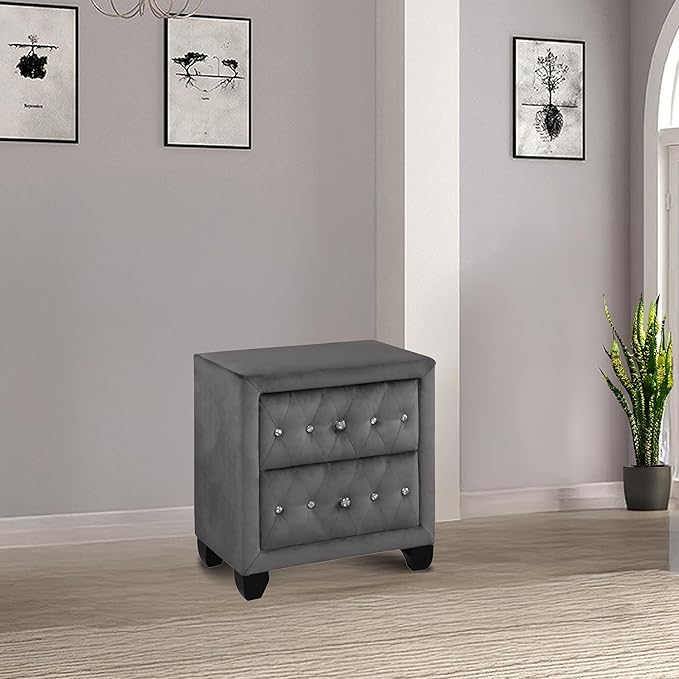 Sophia Modern Style Crystal Tufted 2-Drawer Nightstand Upholstered