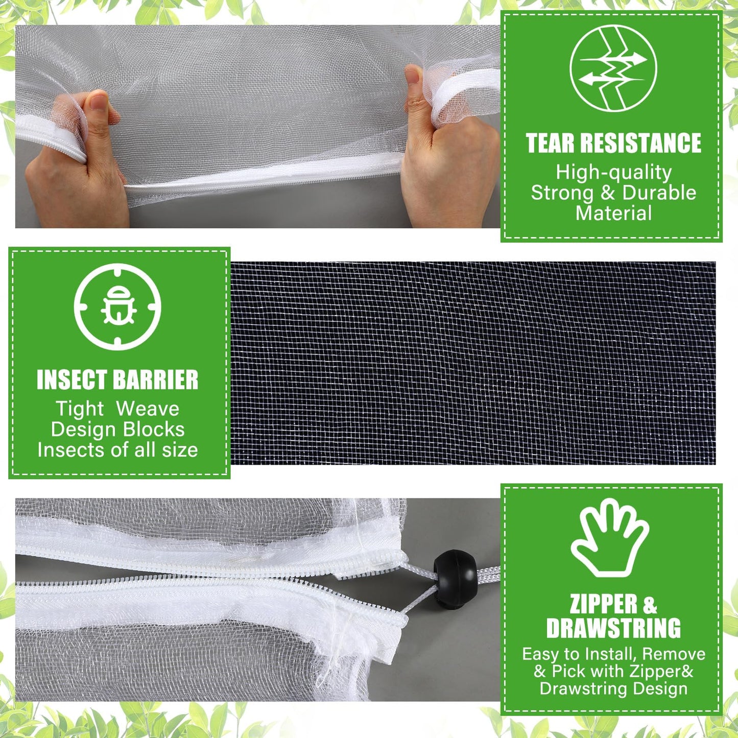 Vincreem 12 x 12 ft Large Fruit Tree Netting for Protecting Fruit from Squirrels Birds Bug Deer & Rat Garden Mesh Netting with Zipper and Drawstring Heavy Duty Tree Covers for Garden Bushes