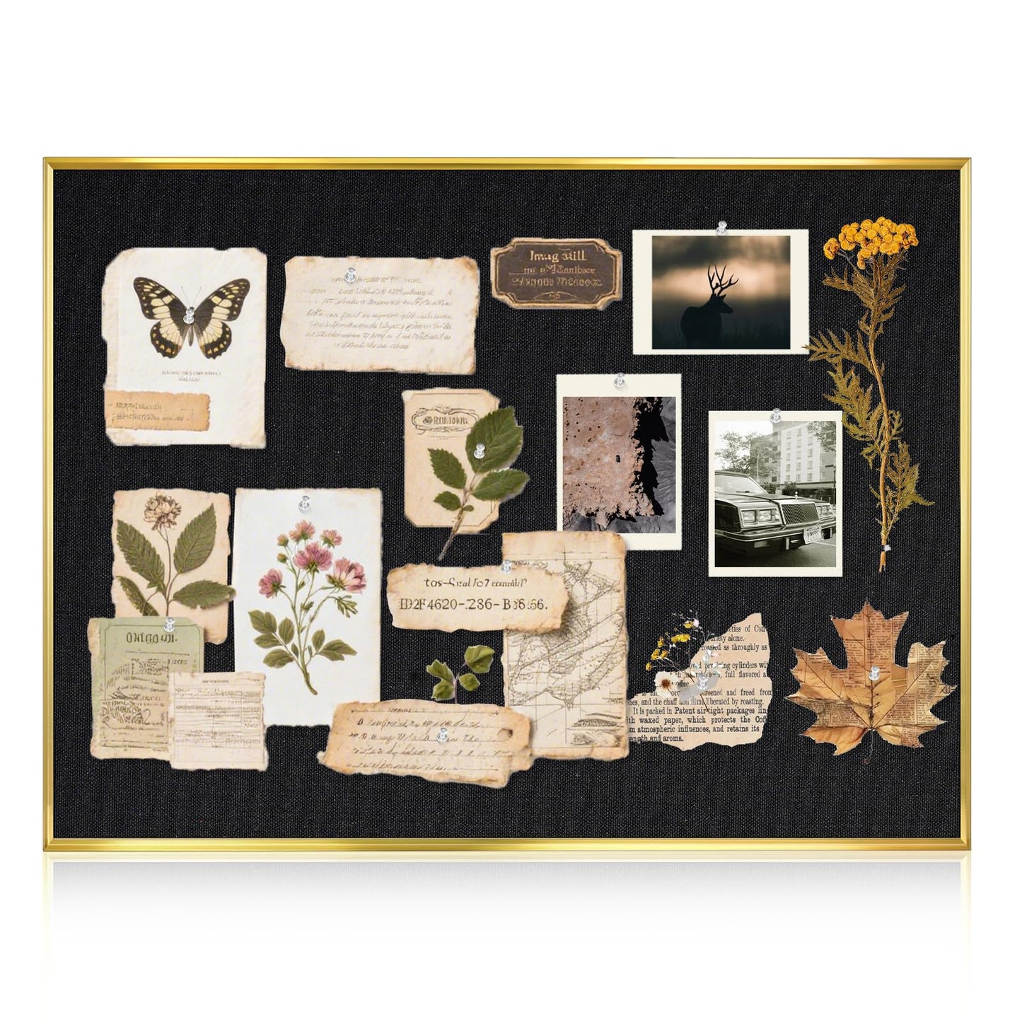 QUEENLINK Linen Bulletin Board 36" x 24", Black Fabric Pin Board with Gold Aluminum Frame, Decorative Vision Board for Home Office, Bedroom & Dorm Wall Decor, Includes 10 Push Pins