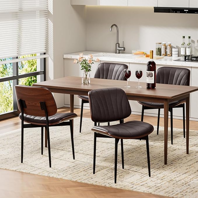 REONEY Dining Chairs Set of 8, Mid-Century Modern Upholstered PU Leather Chairs