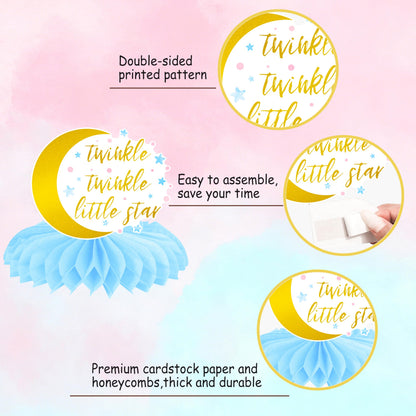 Twinkle Twinkle Little Star Gender Reveal Party Supplies Little Star Baby Shower Honeycomb Centerpieces 12PCS Pink and Blue Table Decorations Moon Cloud Centerpieces for Girls or Boys Birthday Decor