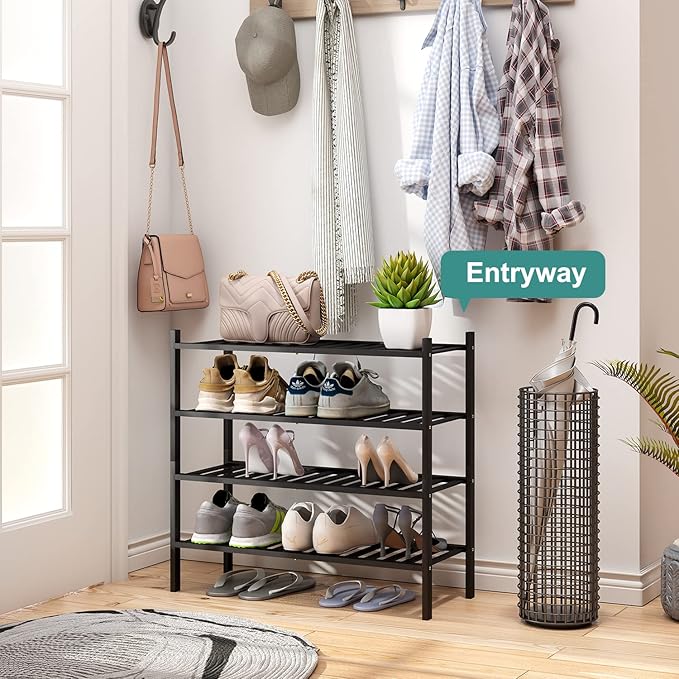 viewcare 4-Tier Black Bamboo Shoe Rack