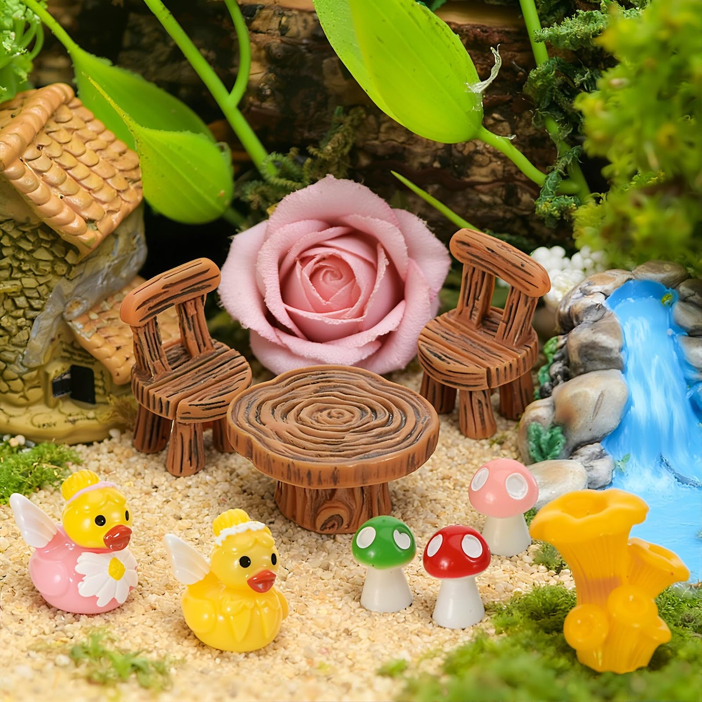 GGSTDDUP 36 Pcs Fairy Garden Accessories - Miniatures Garden Houses Bridge Landscape Water Well Fence Figurines Pond Mushroom Lawn Garden Ornament for DIY Terrarium Potted Plants Dollhouse Desk Decor