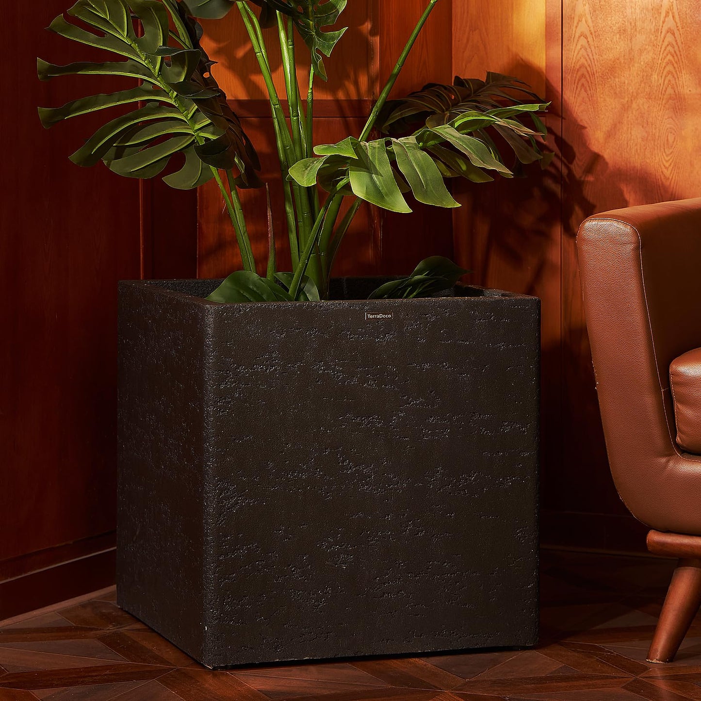 TerraDeco 20 Inch Square Concrete Planter（20Lx20Wx20H，48 Pounds）,Durable All-Weather Use with Drainage Holes,Large Square Planter for Outdoor Indoor Plants